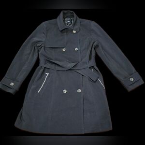 Express Women's L, Black Double-breasted & Belted Trench Coat: Dark Academia